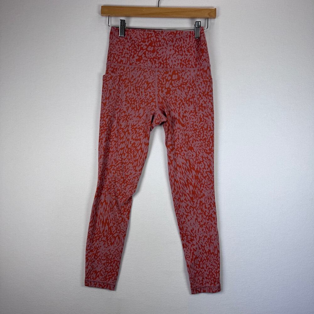 Athleta Salutation Stash II Leggings Womens S Pink Orange Pocket Yoga Running